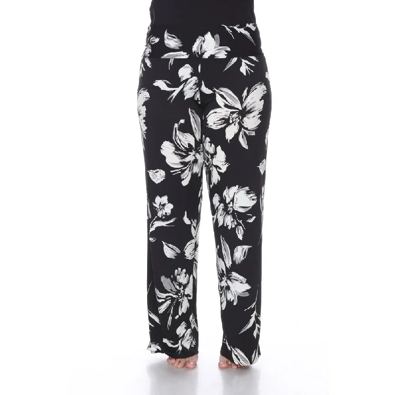 White Mark Women's Flower Print Plus Size Palazzo Pants