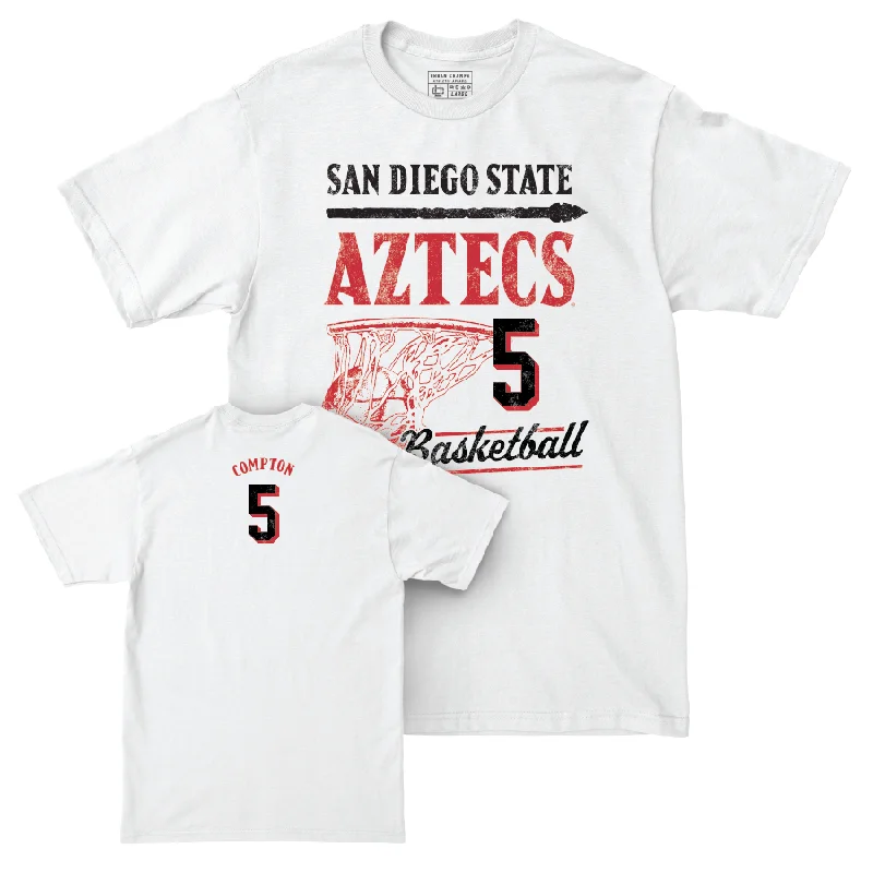 SDSU Men's Basketball White Hardwood Comfort Colors Tee  - Pharaoh Compton