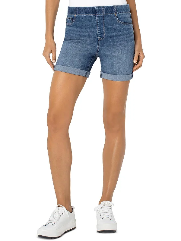 Womens Medium Wash Mid Rise Denim Shorts