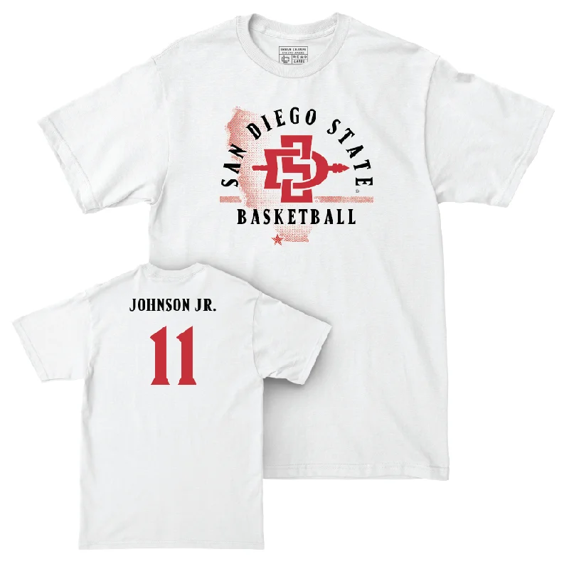 SDSU Men's Basketball White State Comfort Colors Tee - Demarshay Johnson Jr. #11