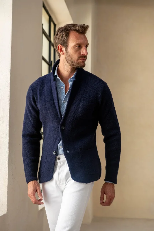 Blue knitted jacket - wool and cashmere - Made in Italy