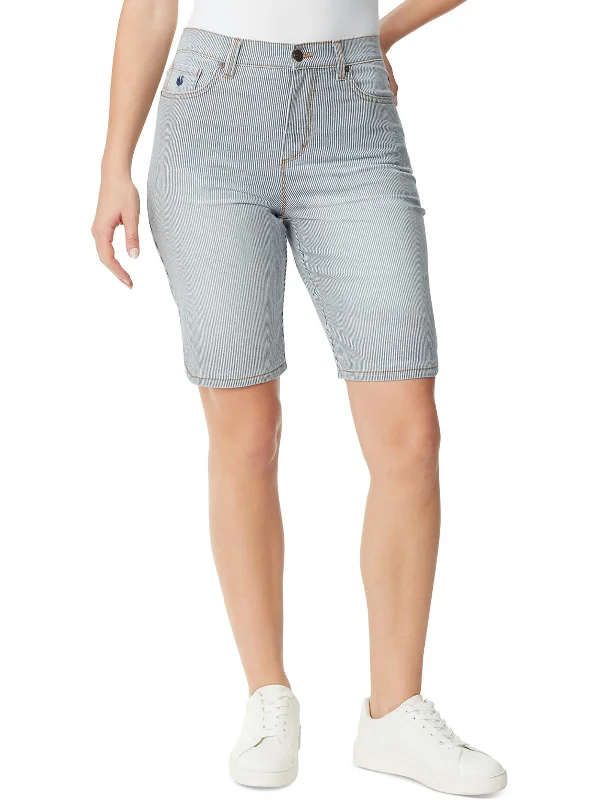 Womens Knee Length High Rise Bermuda Shorts