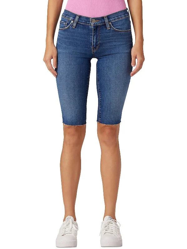 Womens Mid-Rise Bermuda Denim Shorts