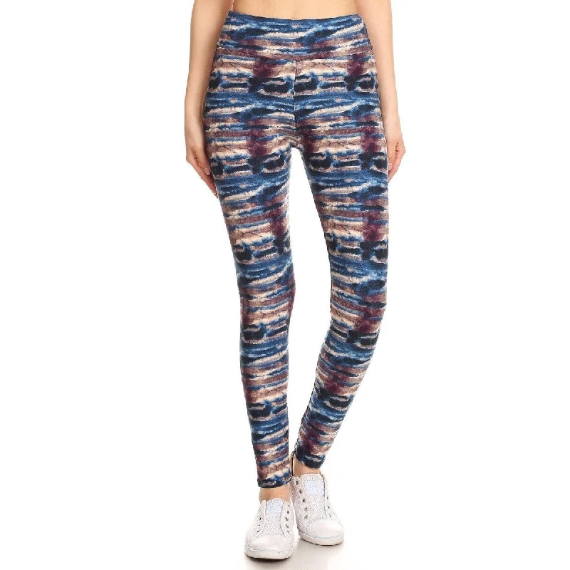 Yoga Style Banded Lined Tie Dye Printed Knit Legging With High Waist