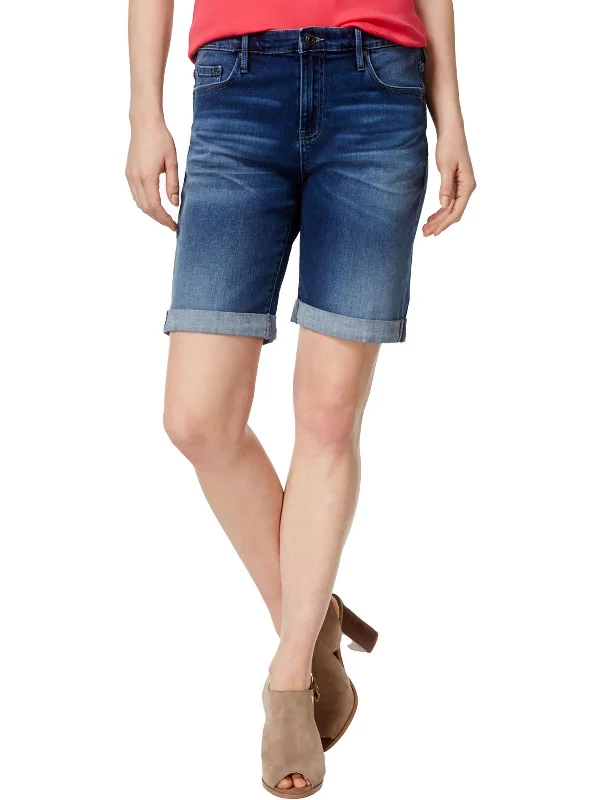 Womens Denim Cuffed Bermuda Shorts