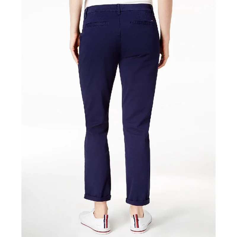 Tommy Hilfiger Women's Th Flex Cuffed Chino Straight Leg Pants Navy Size 16