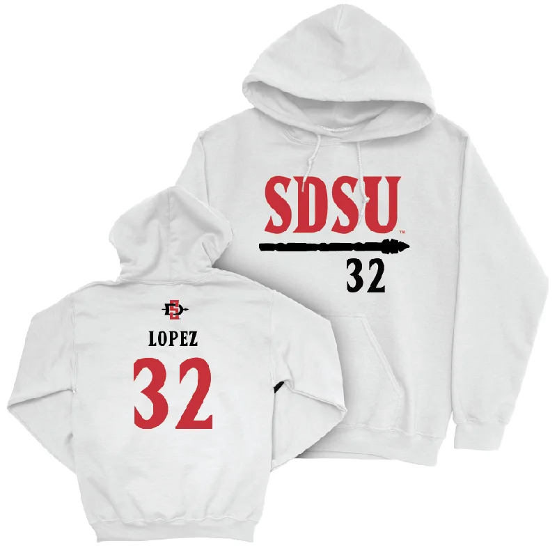 SDSU Men's Basketball White Staple Hoodie - Desai Lopez #32