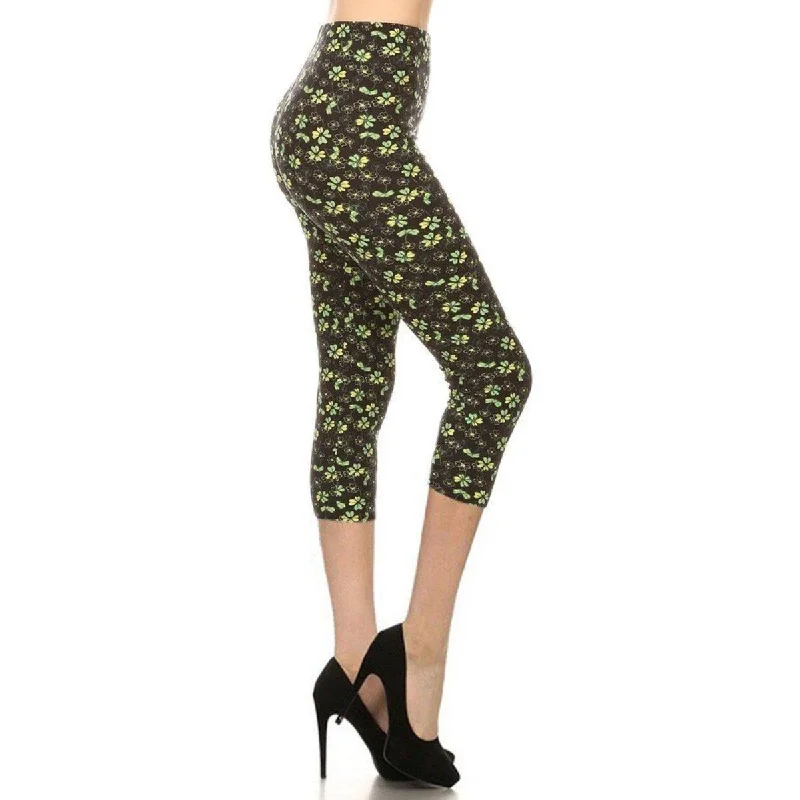 Clover Print, High Rise, Fitted Capri Leggings