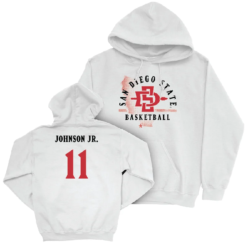 SDSU Men's Basketball White State Hoodie - Demarshay Johnson Jr. #11