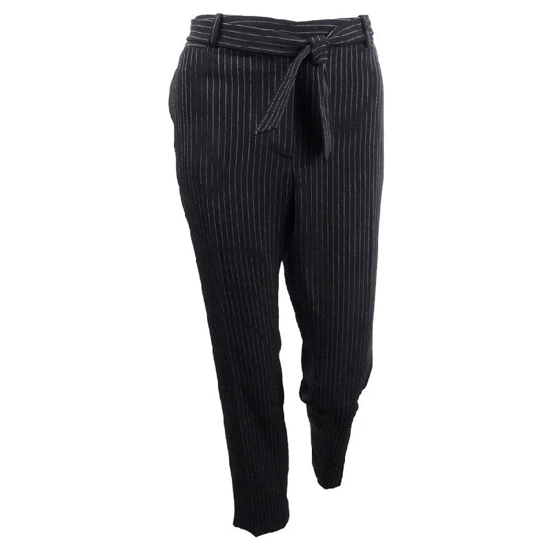 Tommy Hilfiger Women's Pinstriped Belted Skinny Ankle Pants