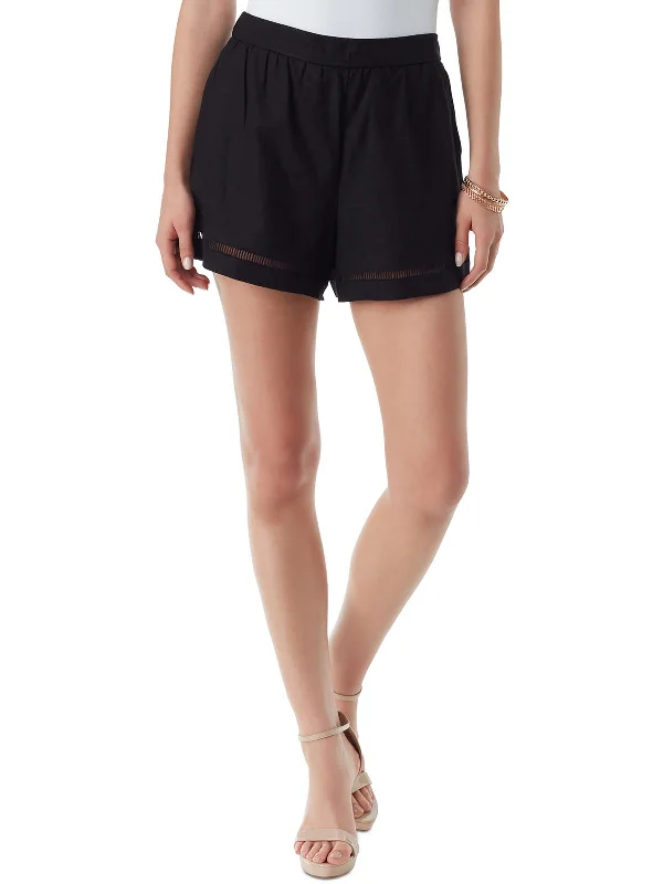 Womens Linen Blend Ladder Inset Casual Shorts