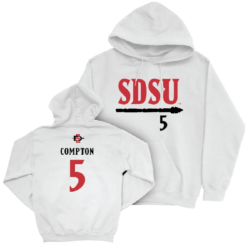 SDSU Men's Basketball White Staple Hoodie  - Pharaoh Compton