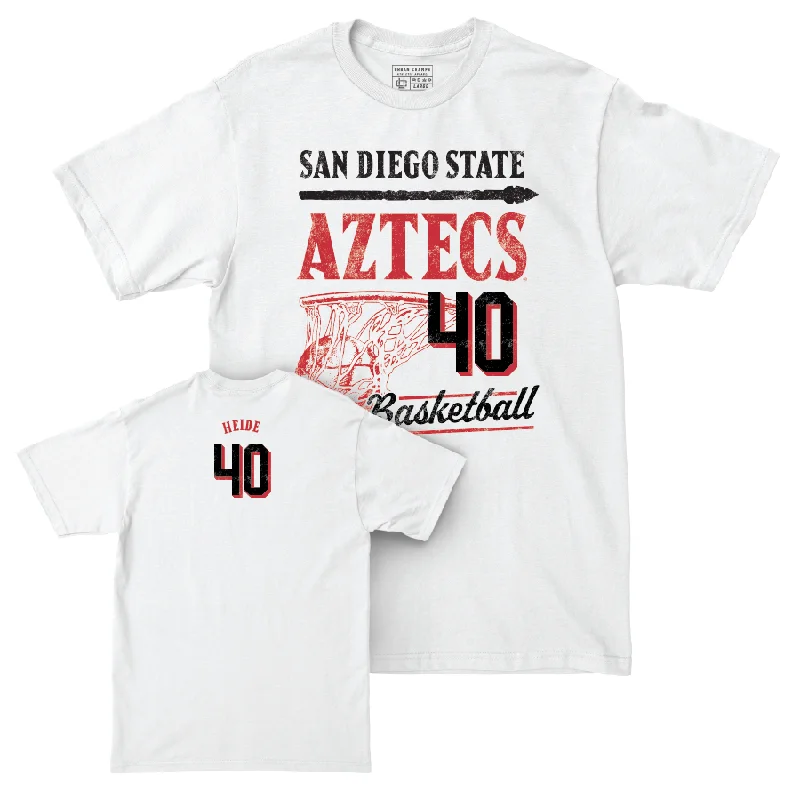 SDSU Men's Basketball White Hardwood Comfort Colors Tee - Miles Heide #40