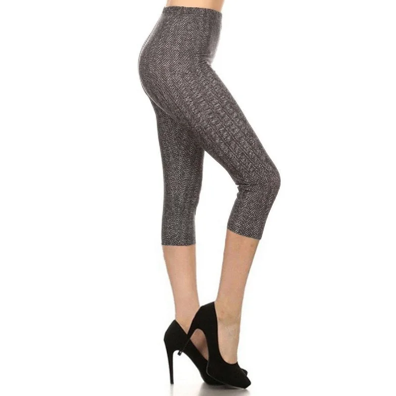 Chevron Print Polyester High Waist Capri Leggings