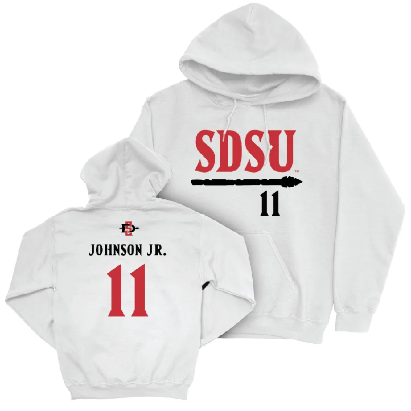 SDSU Men's Basketball White Staple Hoodie - Demarshay Johnson Jr. #11