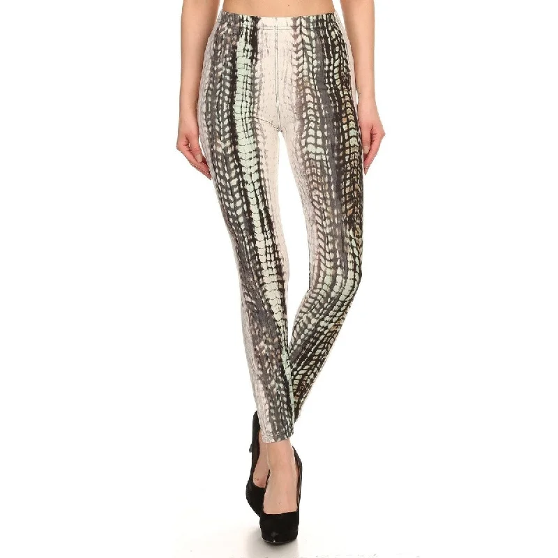 Snake Scales Printed, High Waisted Leggings In Fitted Style With Elastic Waistband