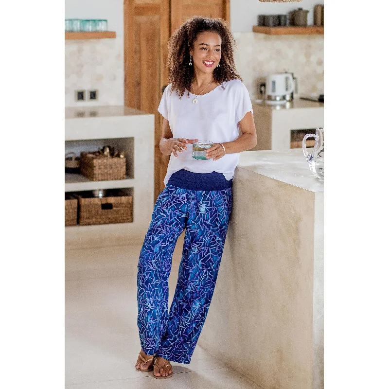 Novica Handmade Bali Seaweed Batik Rayon Yoga Pants