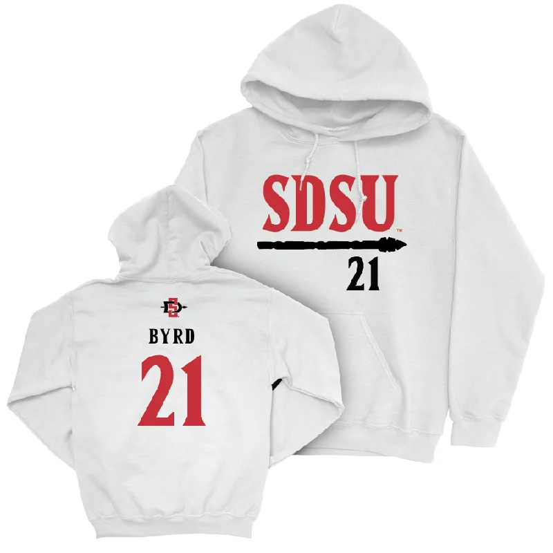 SDSU Men's Basketball White Staple Hoodie - Miles Byrd #21