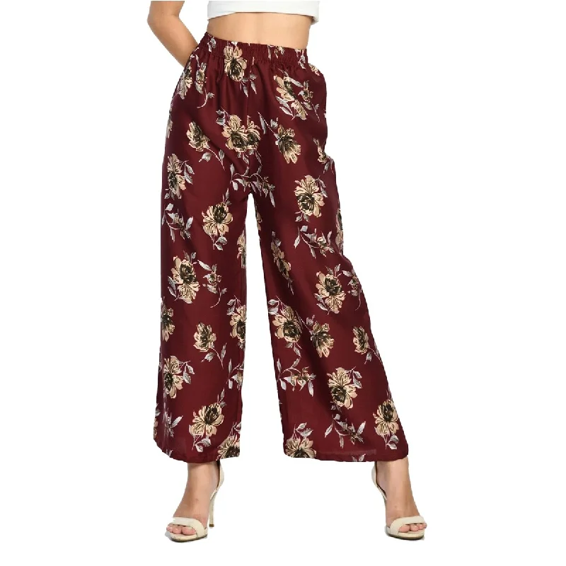 Womens Cotton Blend Loose Fit Wide Leg Palazzo Pants Soft Comfort Printed