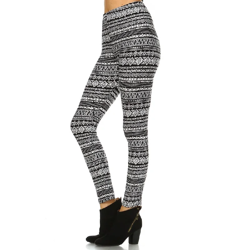 Women's Black and White Polyester and Spandex One Size Printed Leggings