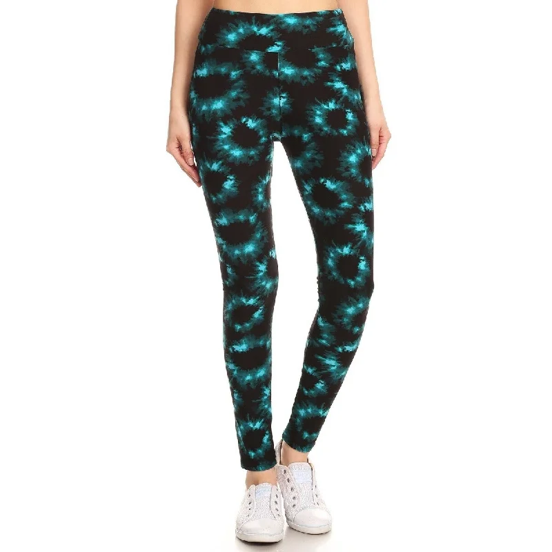 Yoga Style Banded Lined Tie Dye Printed Knit Legging With High Waist