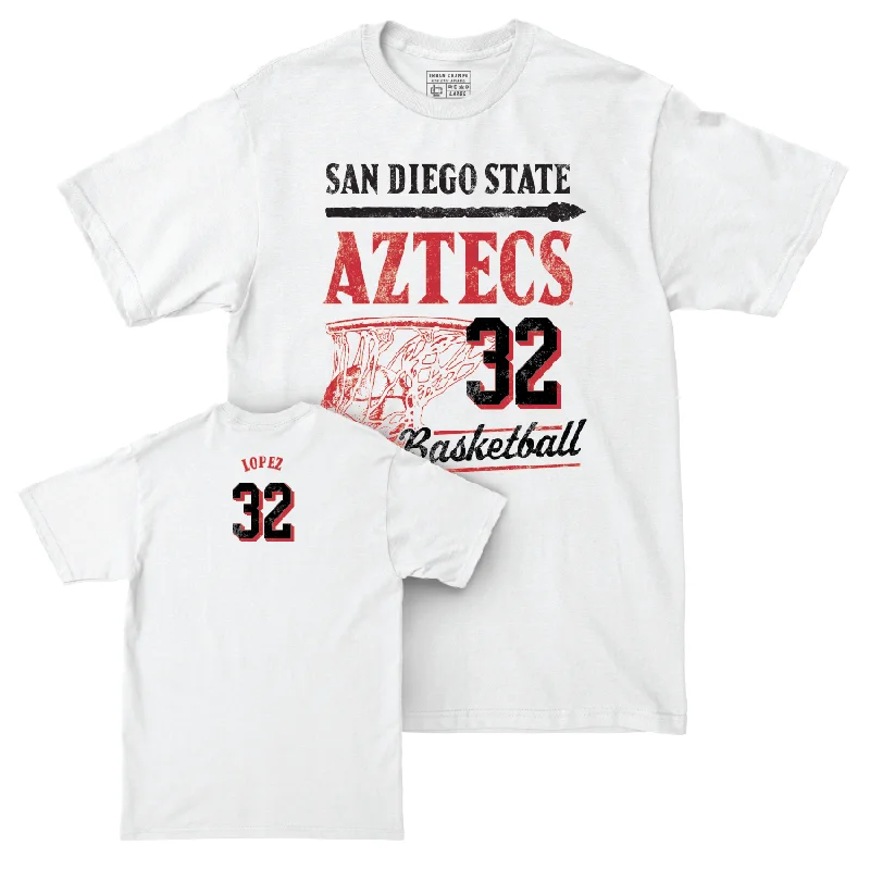 SDSU Men's Basketball White Hardwood Comfort Colors Tee - Desai Lopez #32