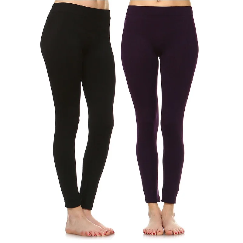 White Mark Women's Solid Black or Purple Leggings (Set of 2)