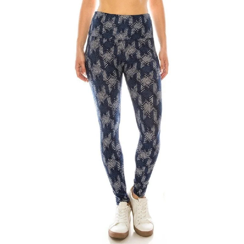 Long Yoga Style Banded Lined Multi Printed Knit Legging With High Waist