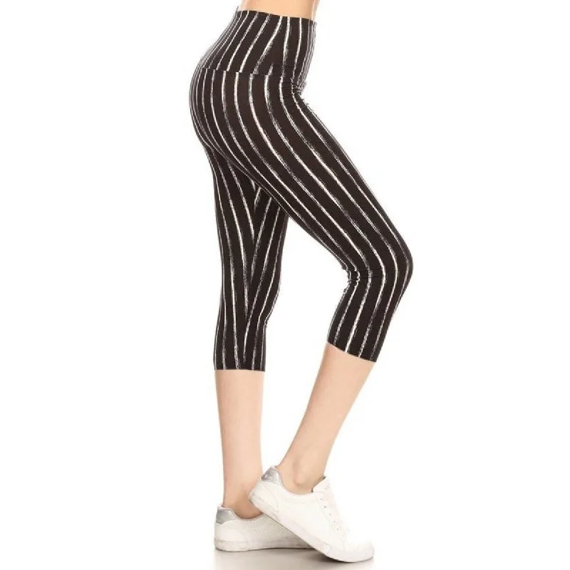 Multi Yoga Style Banded Lined Stripe Printed Knit Capri Legging