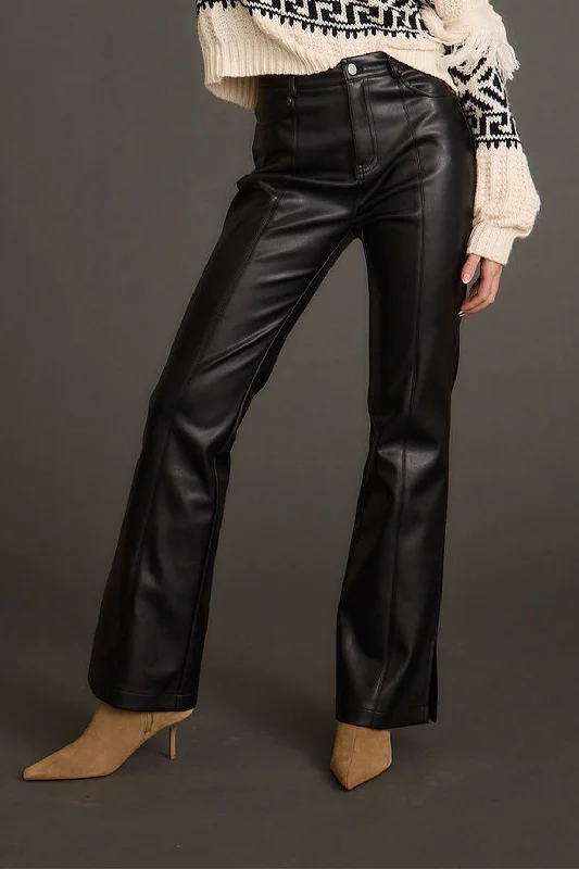 Ryland Black Vegan Leather Flare Pants