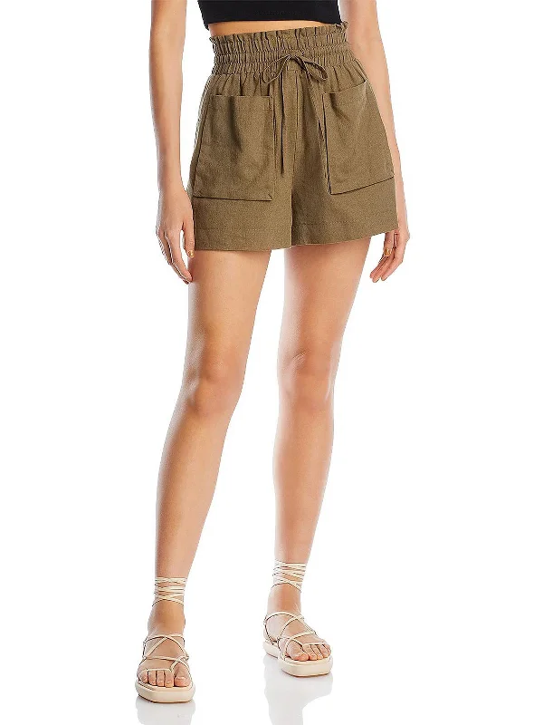 Womens Linen Blend Smocked High-Waist Shorts