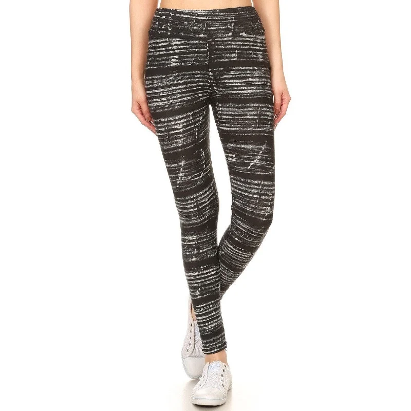 Multi-Color Yoga Style Banded Lined Print Full Lenght Leggings