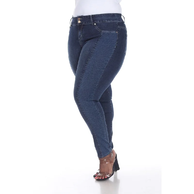 White Mark Women's Plus Size Super St retch Denim with Leopard Pannel