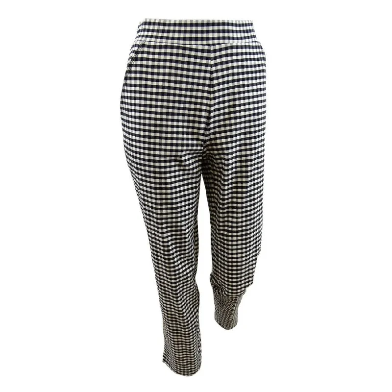 HUE Women's Temp Tech Gingham-Print Trouser Leggings (S, Black/White)