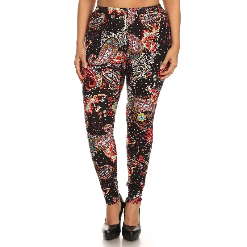 Multi-color Banded Full Length Leggings with Paisley Print,