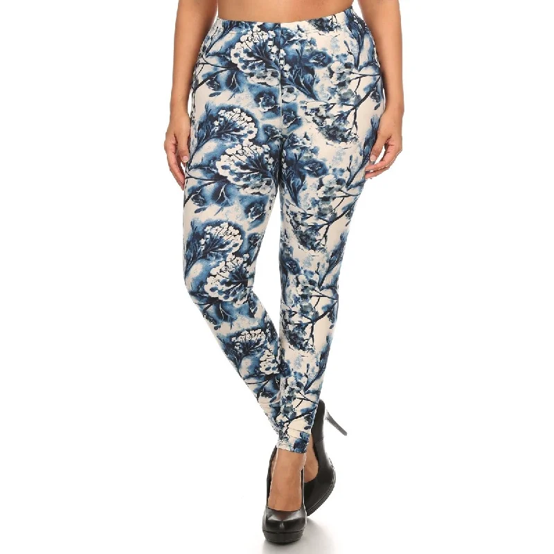 Plus Size Floral Print, Full Length Leggings In A Slim Fitting Style