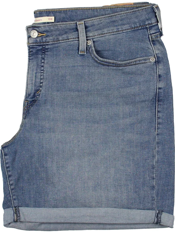 Plus   Womens Pockets Casual Denim Shorts