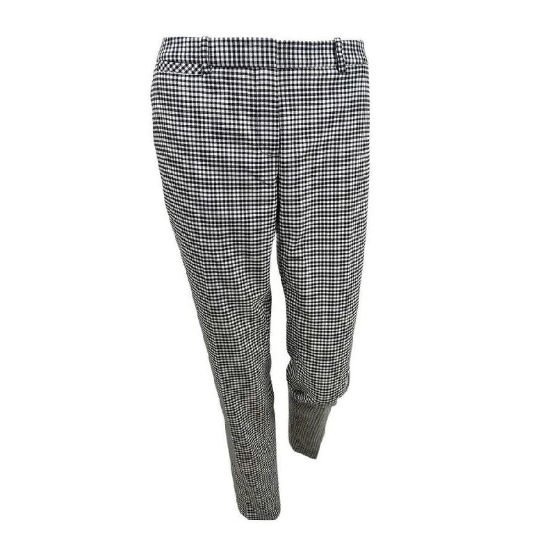 Tommy Hilfiger Women's Gingham Slim-Straight Ankle Dress Pants (10, Black/Ivory)