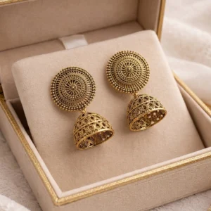 Antique Gold Oxidized Mandala Jhumkis