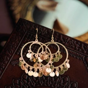 Rose Gold Coin Chandelier Earrings