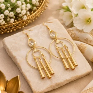 Golden Hoop Tassel Chandelier Earrings