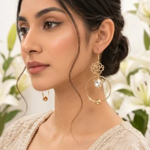 Golden Rose Halo Drop Earrings