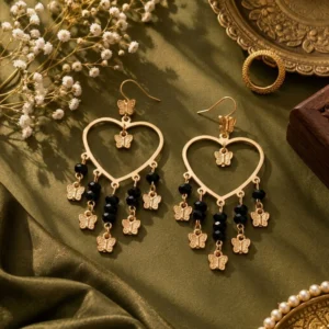 Golden Heart Butterfly Chandelier Earrings