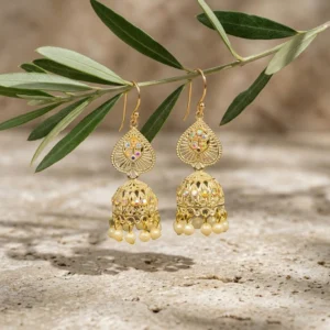 Gold Teardrop Pearl Jhumkis