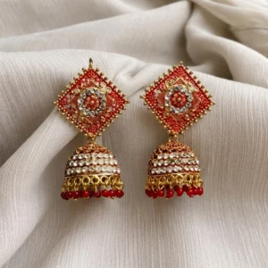 Regal Red Jhumka Earrings