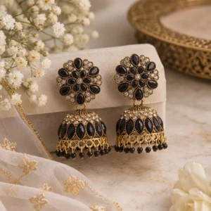 Midnight Floral Jhumka Earrings