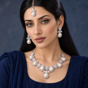 Midnight Elegance Pearl & Diamond Set worn by model