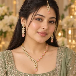 Peach Blossom Necklace Set worn by model