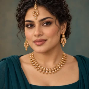 Royal Gold Geometric Crystal Set worn by model